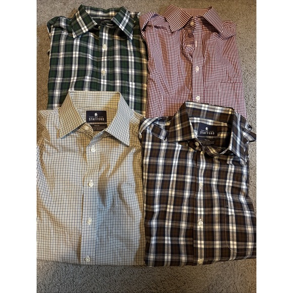 Stafford Other - Stafford Travel Button‎ Up Shirt Mens 15 34/35 Long Sleeve Mixed Plaid Lot Of 4